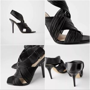 ZARA Black High Heel Wraparound Sandals With Multiple Tube